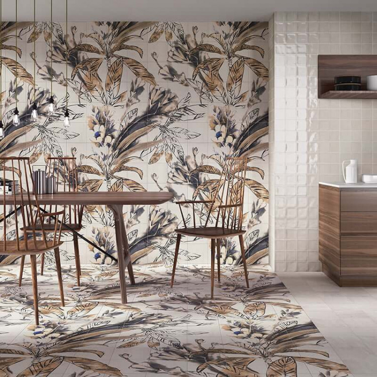 Mainzu Murales Decor Mural Blu Leaves 20x20