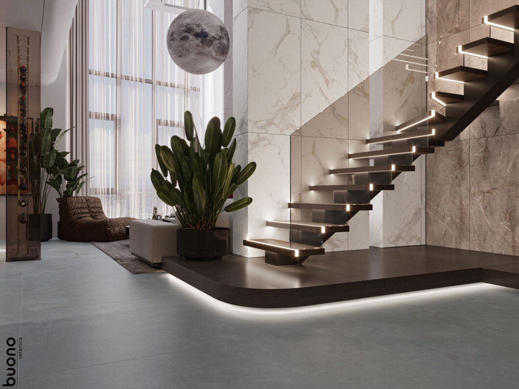 Buono Ceramica Marble Marble Aquarelle Ivory Glossy 60*120