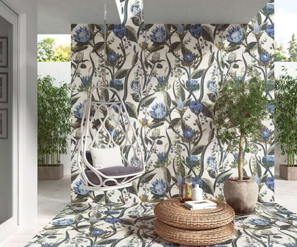 Mainzu Murales Decor Mural Blu Leaves 20x20
